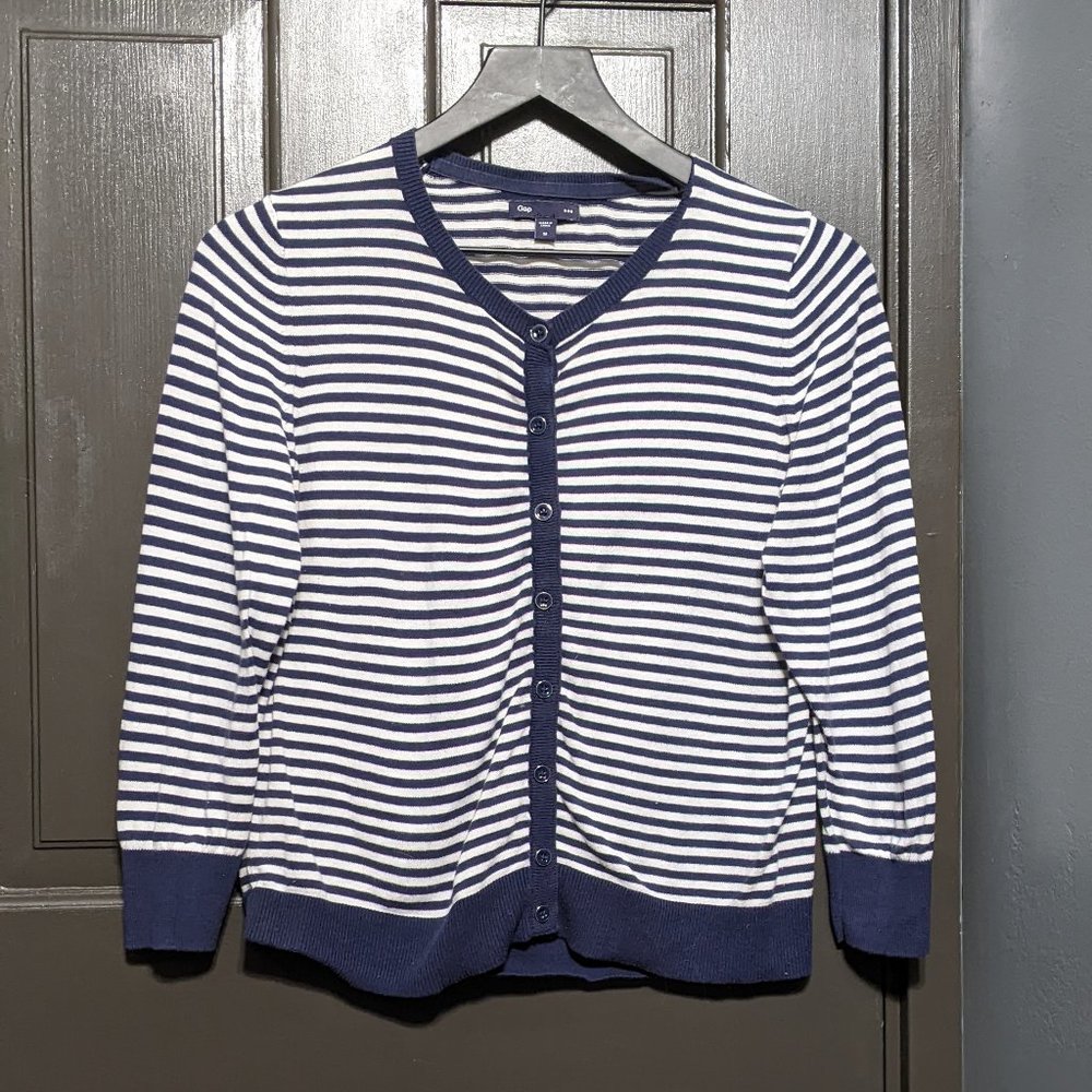 GAP Navy Blue and White Striped Cardigan